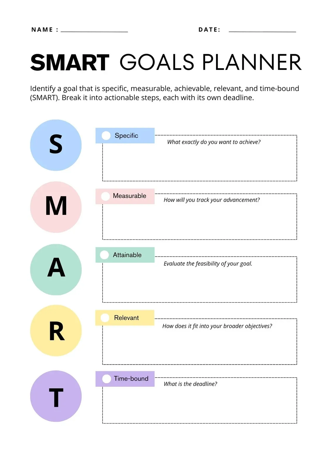 Smart goals planner 